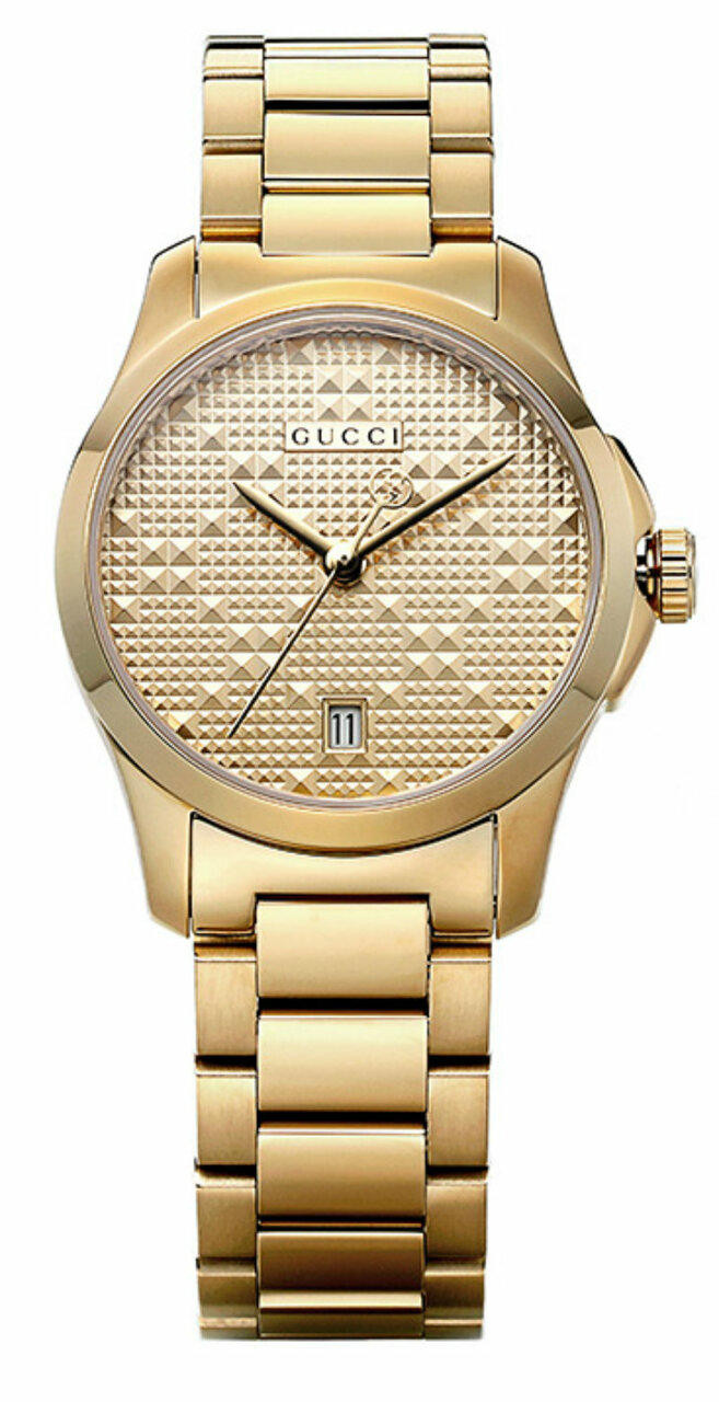 GUCCI G-Timeless SM Diamond Pattern Dial Gold Women's Watch