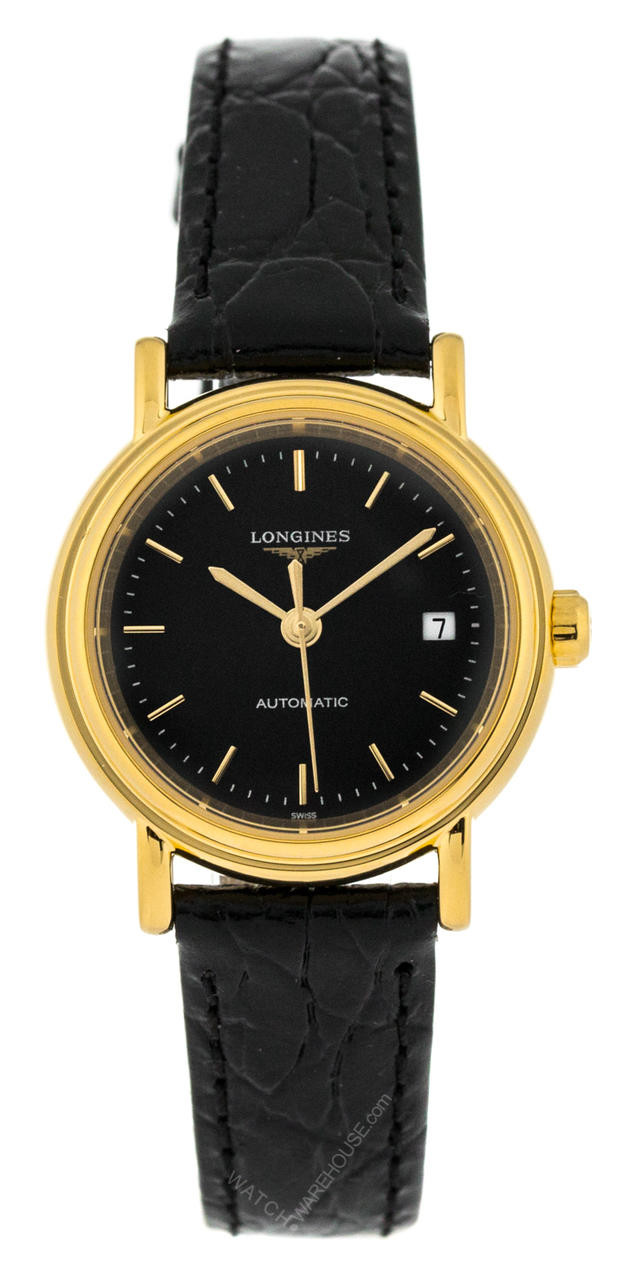 Black Leather Strap Longines Presence Longines Presence 18kt Gold