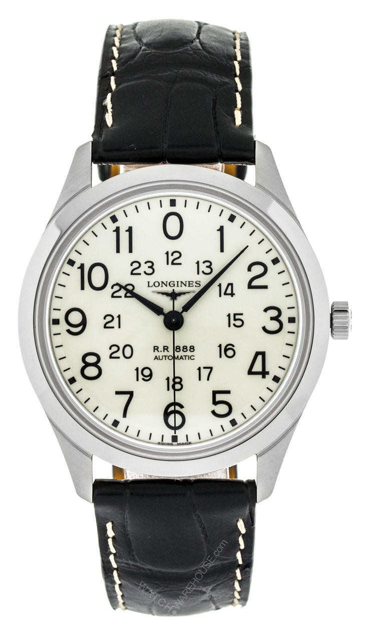 LONGINES Rail Road 40MM AUTO S-Steel BLK Leather Men's Watch L28034230 / L2.803.4.23.0
