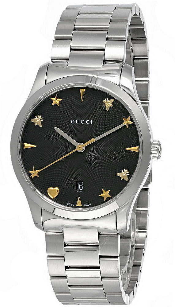 GUCCI G-Timeless 38MM SS Black Guillochi Dial Unisex Watch 