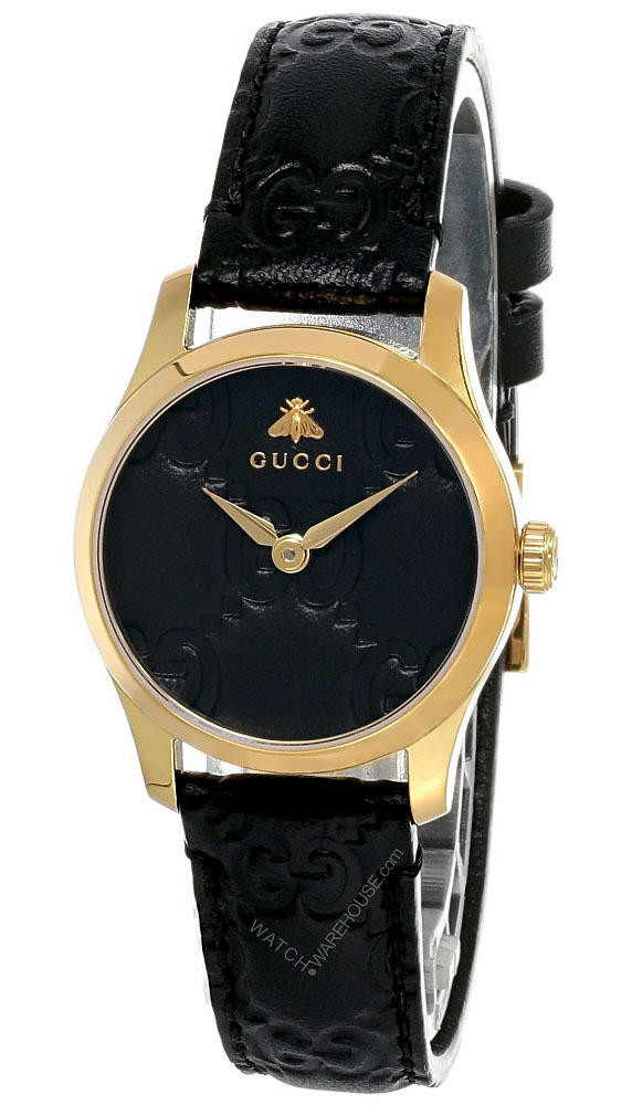 GUCCI G-Timeless 27MM Black Leather Guccissima Embossed 