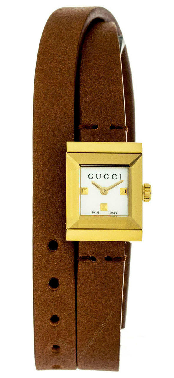 GUCCI G-Frame Yellow Gold PVD MOP Dial Leather Women's Watch