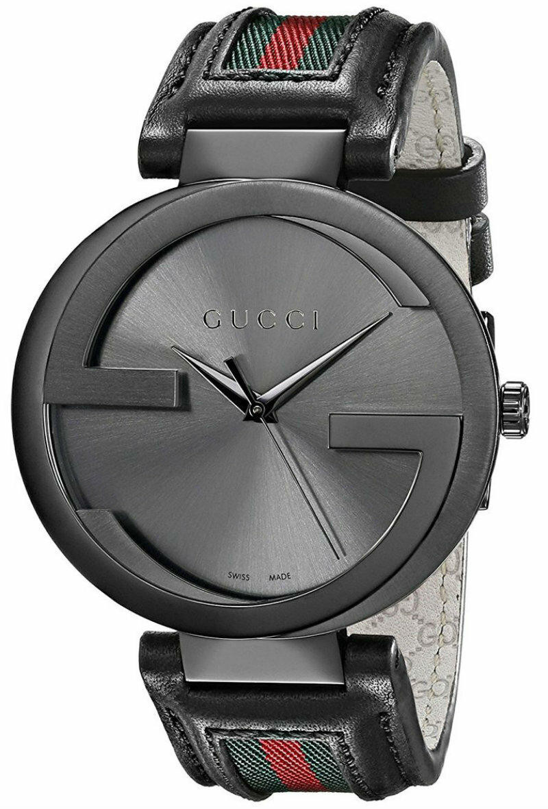 GUCCI Interlocking Quartz G-Black Dial LTHR Strap Men's Watch