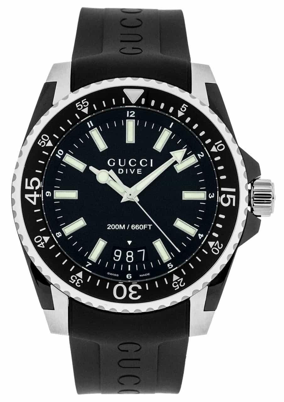 Gucci Dive 45mm Luminous Indices Black Rubber Strap Men Watch YA136204