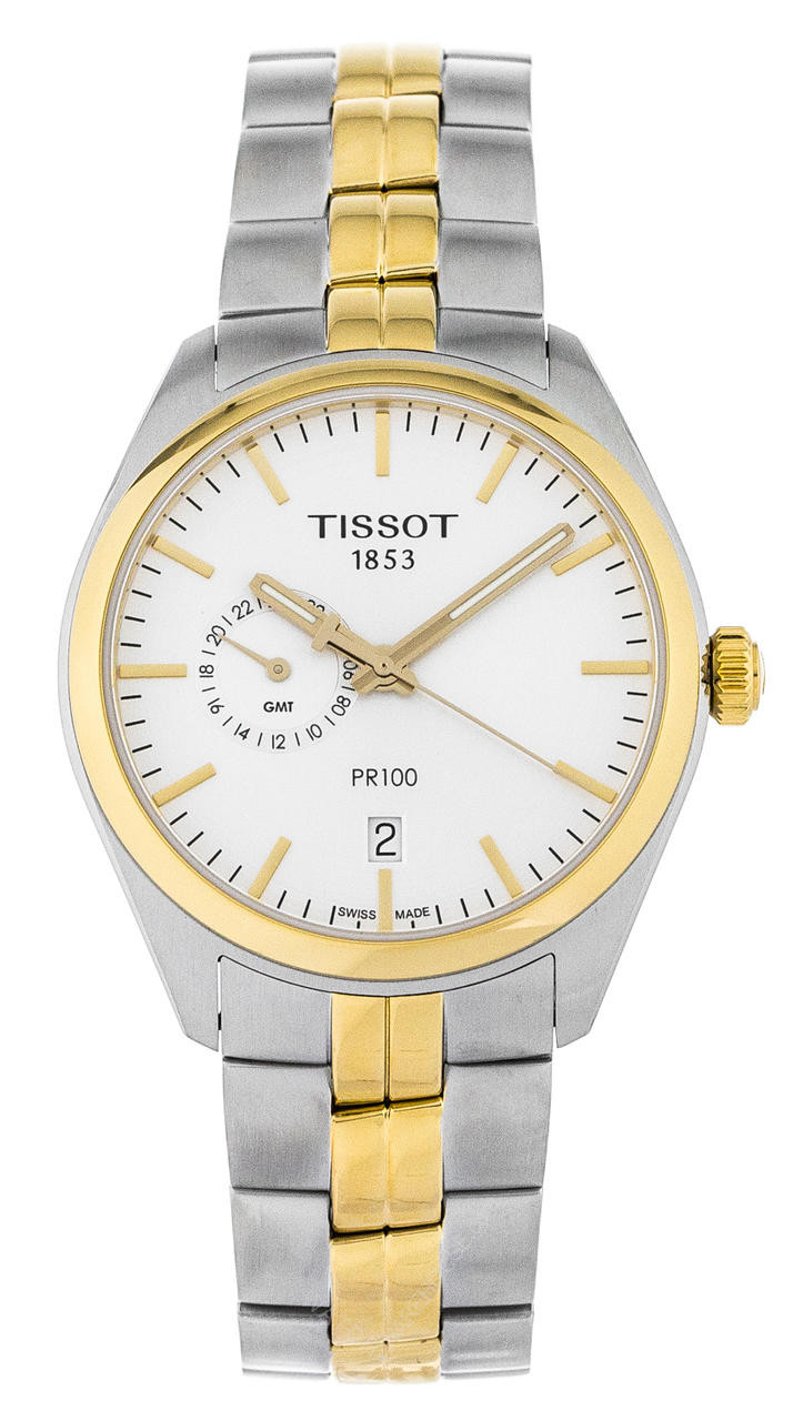 TISSOT PR 100 Dual Time 39MM Two-Tone Silver Dial Watch T101