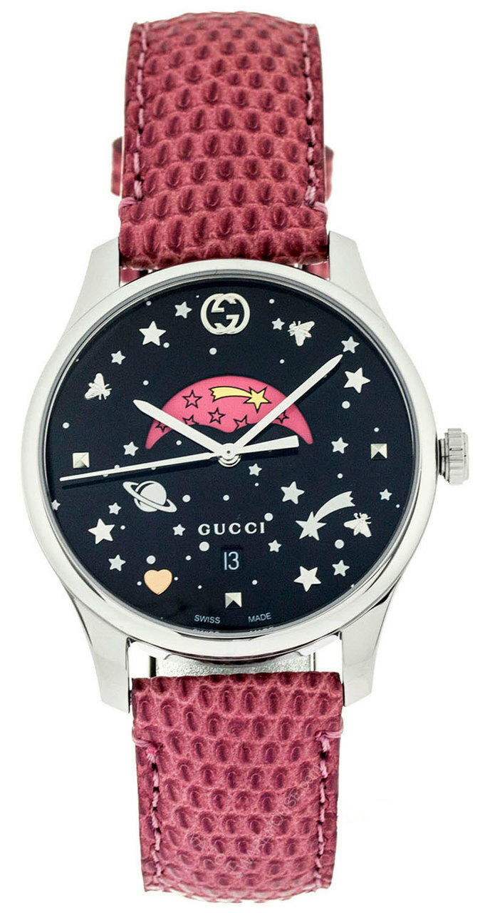 GUCCI G-Timeless Slim Moonphase BLK Dial Pink Leather Watch YA1264046