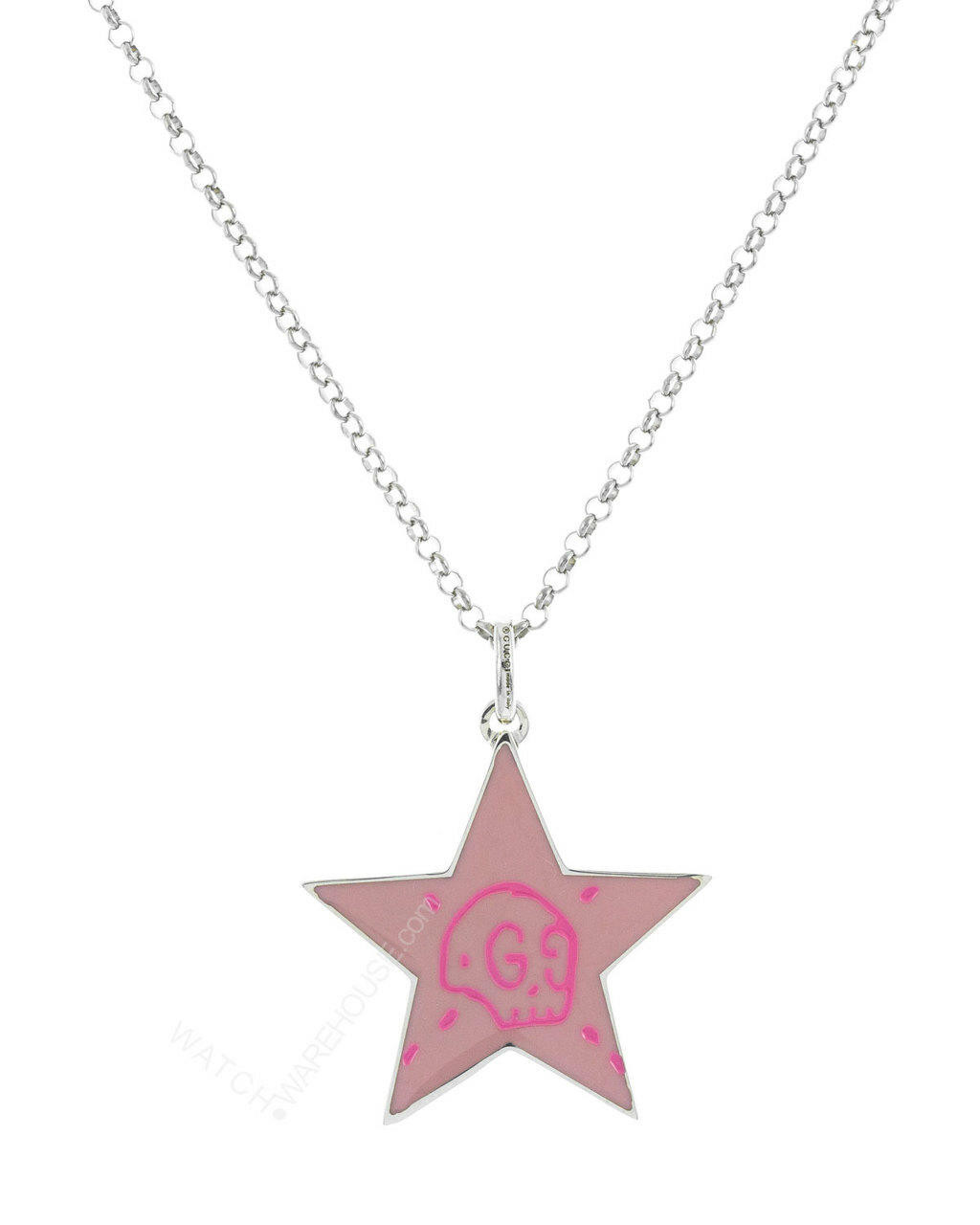 GUCCI Ghost Skull SS Pink Enamel Star Pendant Necklace