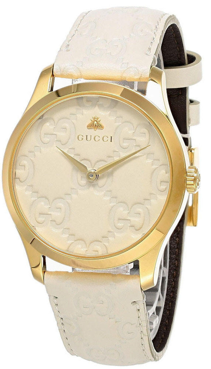 GUCCI G-Timeless 38MM Quartz SS YLW-Gold Leather Men's Watch YA1264033A