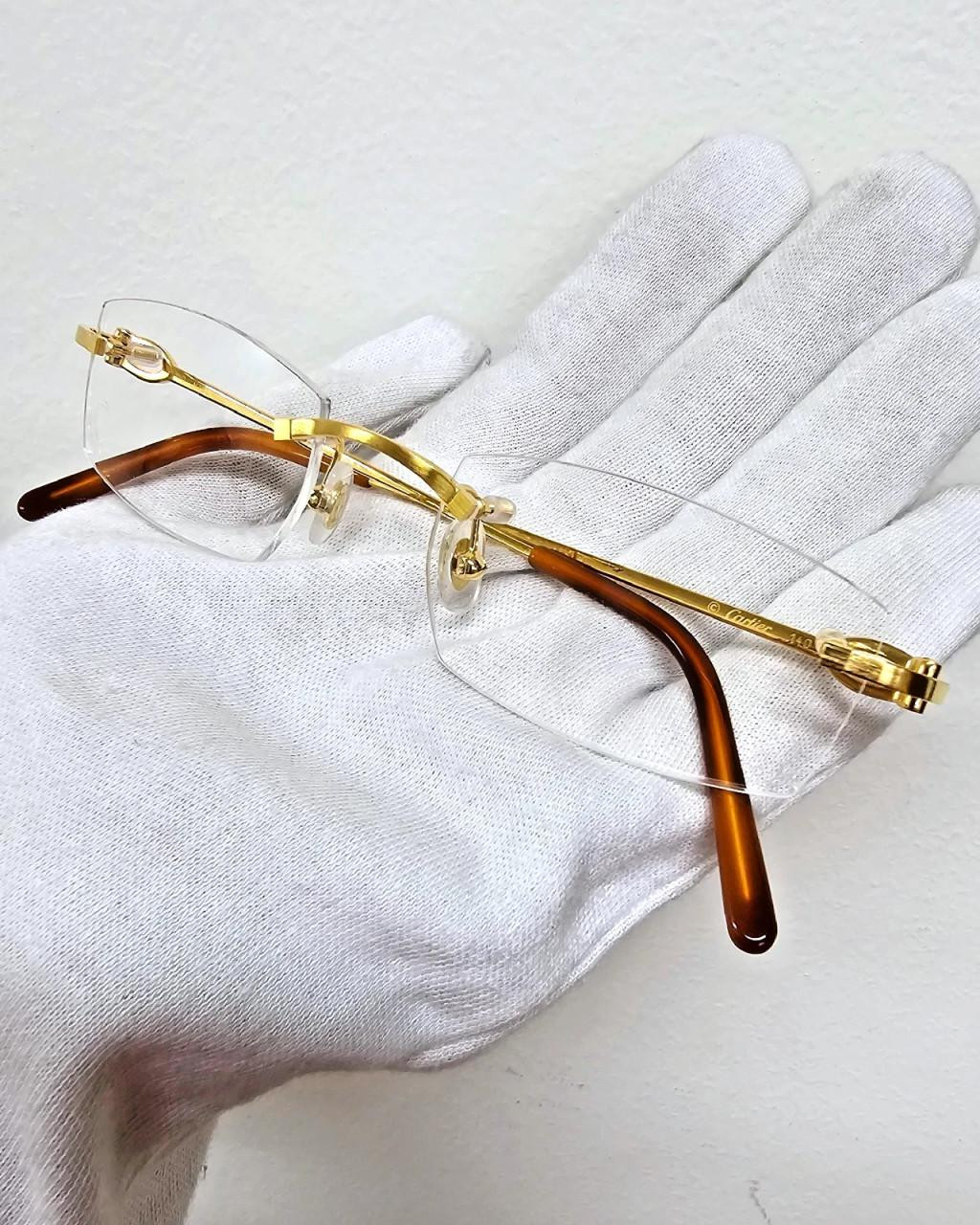 Cartier Gold Rectangular Rimless Optical Unisex Eyewear CT0045O