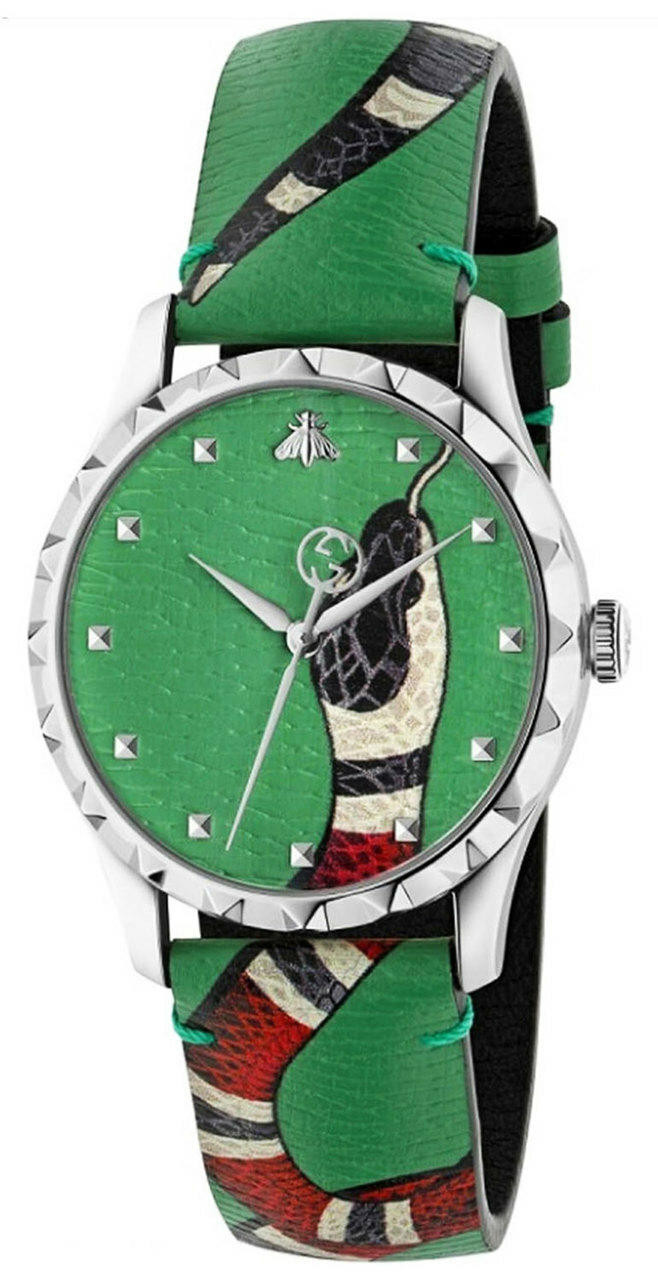 GUCCI Le Marche Des Merveilles Green Kingsnake Head Dial LTHR