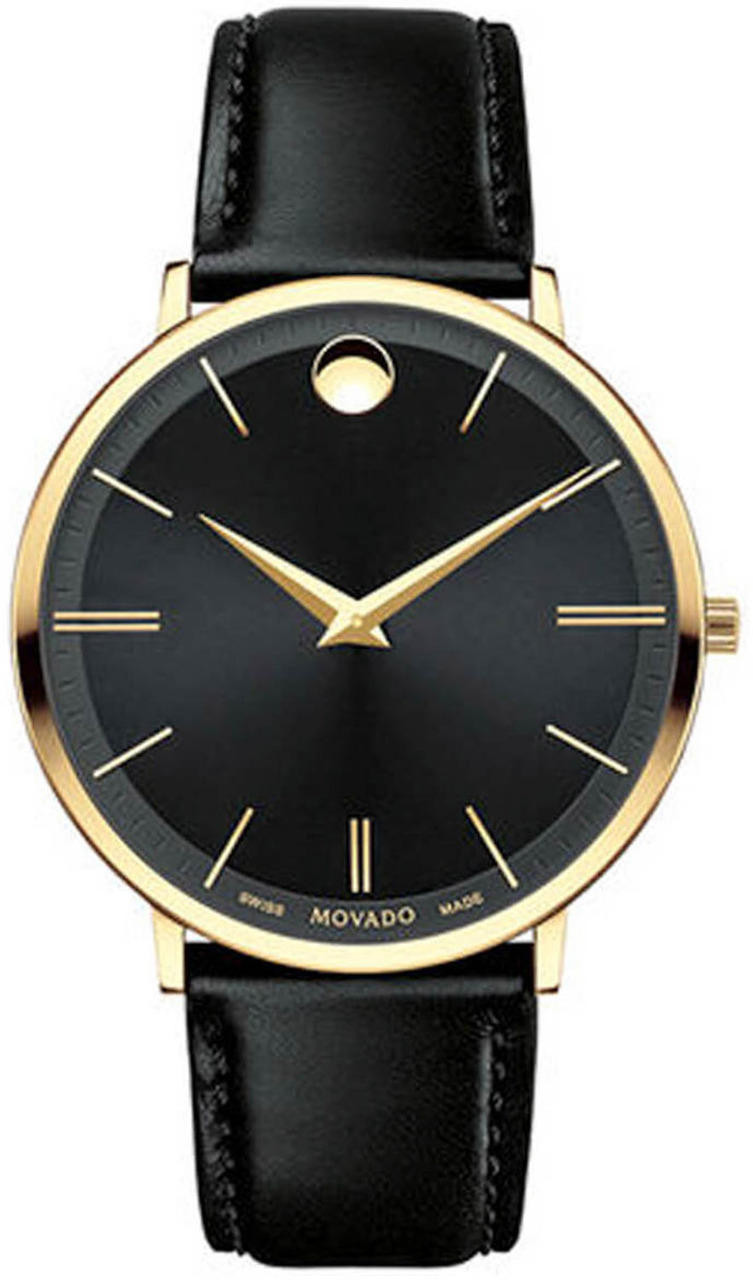 MOVADO Ultra Slim 40MM Black Sunray Dial Gold Tone Men display picture 2