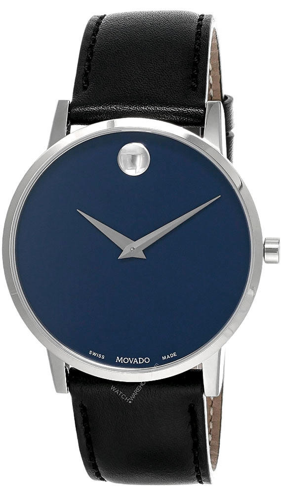 MOVADO Museum Classic 40MM Blue Dial Black Leather Men's Watch 0607270