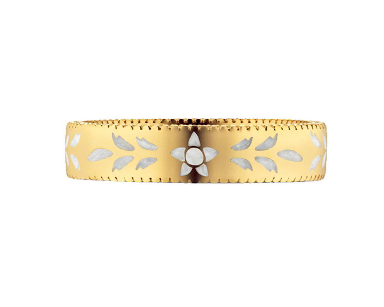 GUCCI Icon Band 18K Yellow Gold White Enamel Ring YBC434541001013 