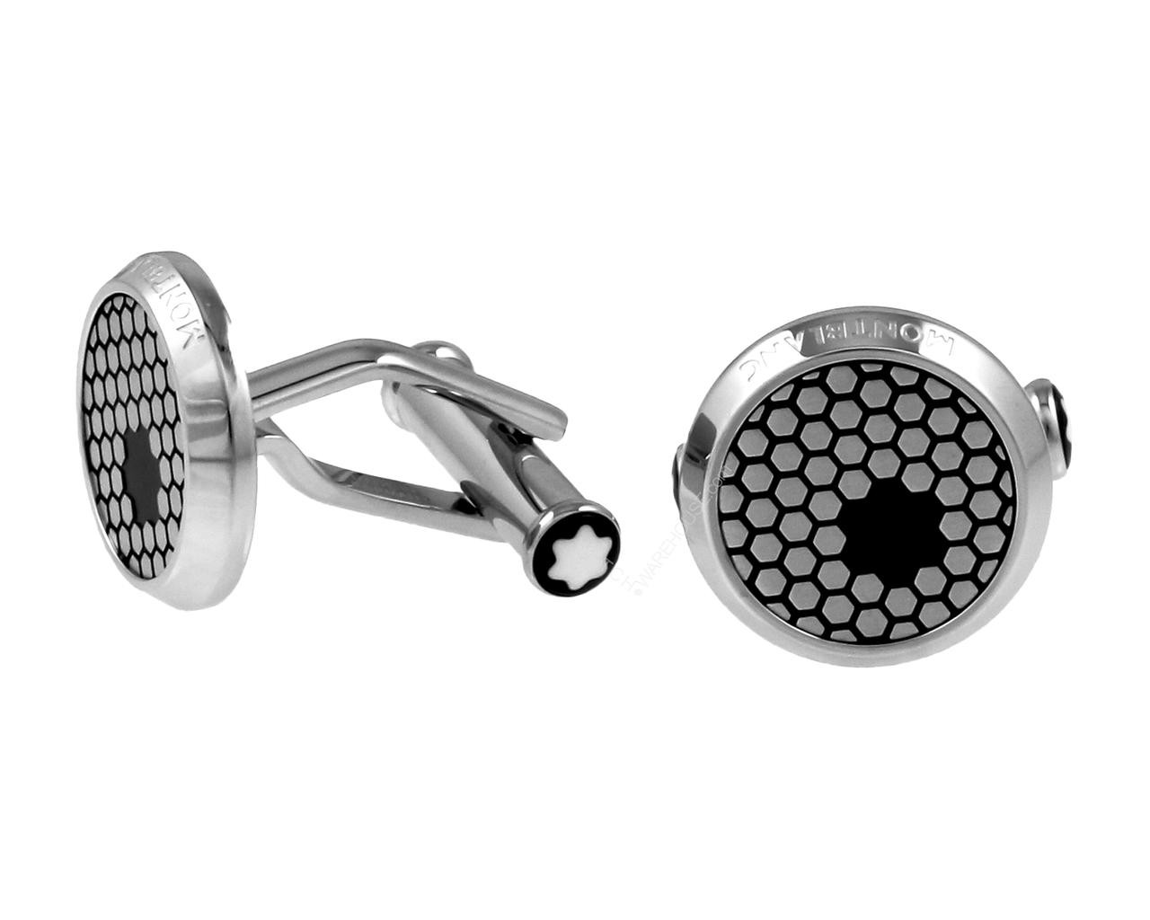 Montblanc Round Cufflinks, Stainless Steel and Carbon Pattern