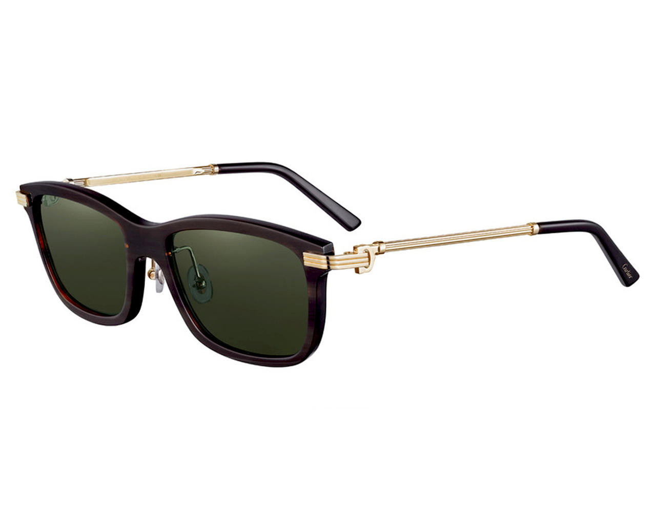 CARTIER Rectangular Buffalo Horn 54MM Gold Unisex Eyeglasses