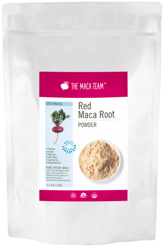 Organic Gelatinized Red Maca Powder - Product Packaging Front at themacateam.com