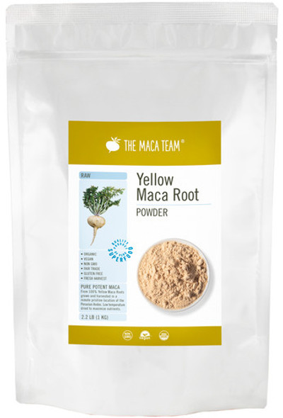 Organic Raw Yellow Maca Powder - Product Package Front at themacateam.com Organic Raw Yellow Maca Powder - Product Package Front at themacateam.com