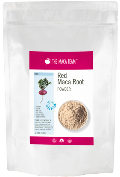 Organic Raw Red Maca Powder - Product Package Front at themacateam.com