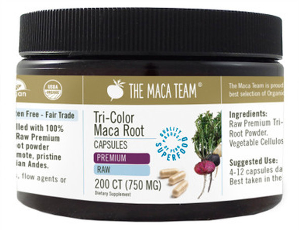 Organic Premium Raw Tri-Color Maca Capsules - Product Packaging at themacateam.com Organic Premium Raw Tri-Color Maca Capsules - Product Packaging at themacateam.com