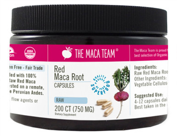 Organic Raw Red Maca Capsules - Product Packaging at themacateam.com Organic Raw Red Maca Capsules - Product Packaging at themacateam.com
