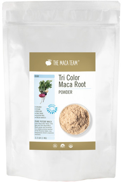 Organic Raw Tri-Color Maca Powder - Product Packaging Front at themacateam.com Organic Raw Tri-Color Maca Powder - Product Packaging Front at themacateam.com