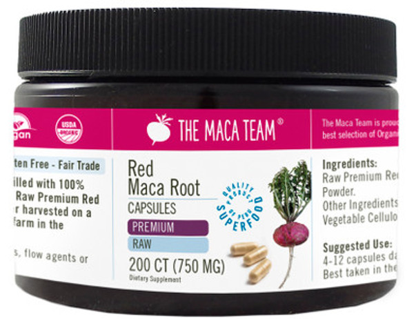 Organic Premium Raw Red Maca Capsules - Product Packaging at themacateam.com Organic Premium Raw Red Maca Capsules - Product Packaging at themacateam.com