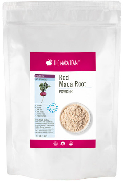 Organic Premium Gelatinized Red Maca Powder - Product Packaging Front at themacateam.com Organic Premium Gelatinized Red Maca Powder - Product Packaging Front at themacateam.com