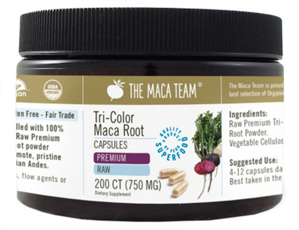 Organic Premium Raw Tri-Color Maca Capsules - Product Packaging at themacateam.com Organic Premium Raw Tri-Color Maca Capsules - Product Packaging at themacateam.com