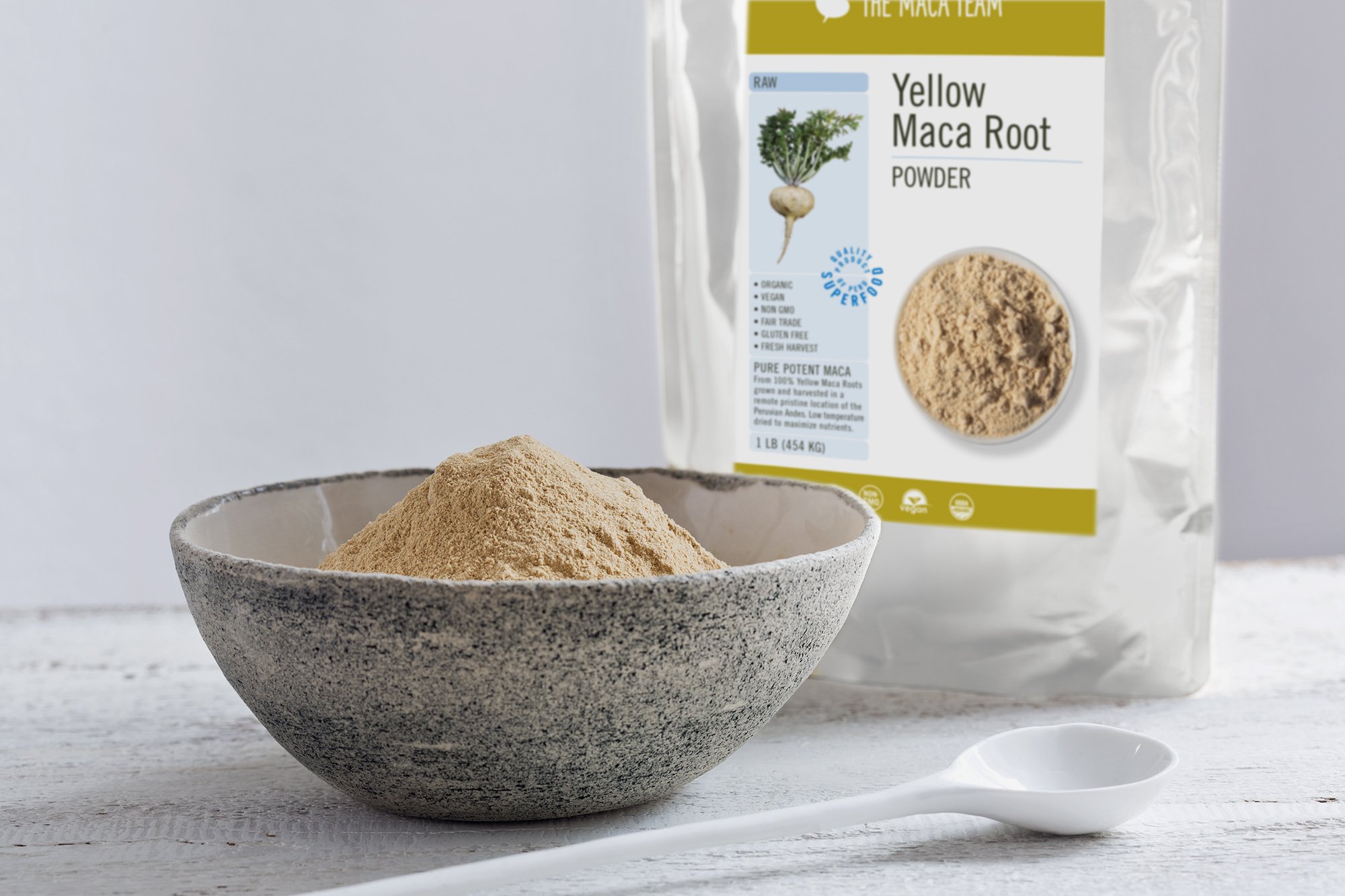 Raw Organic Yellow Maca Root Powder available a TheMacaTeam.com.