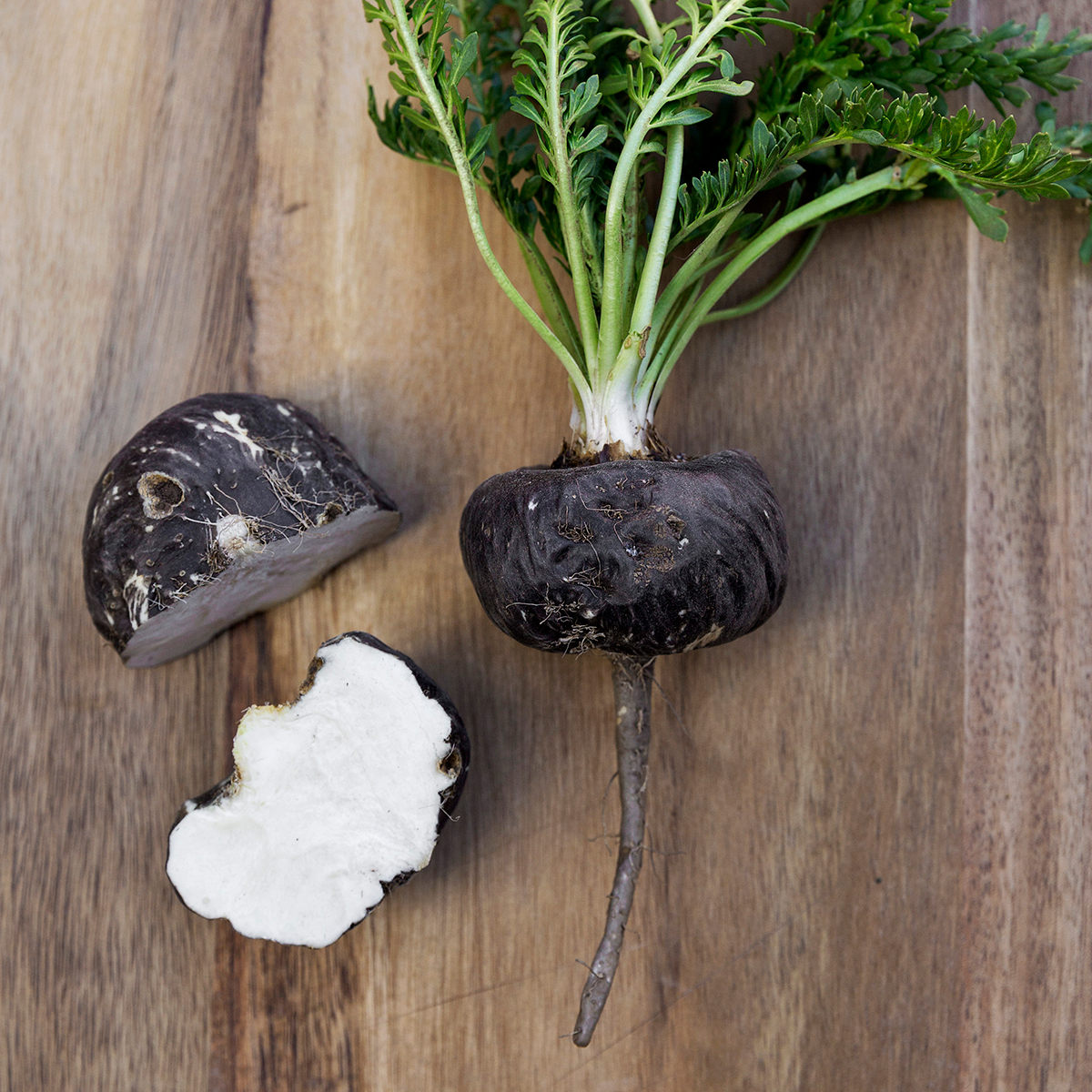 Fresh black maca root cut open