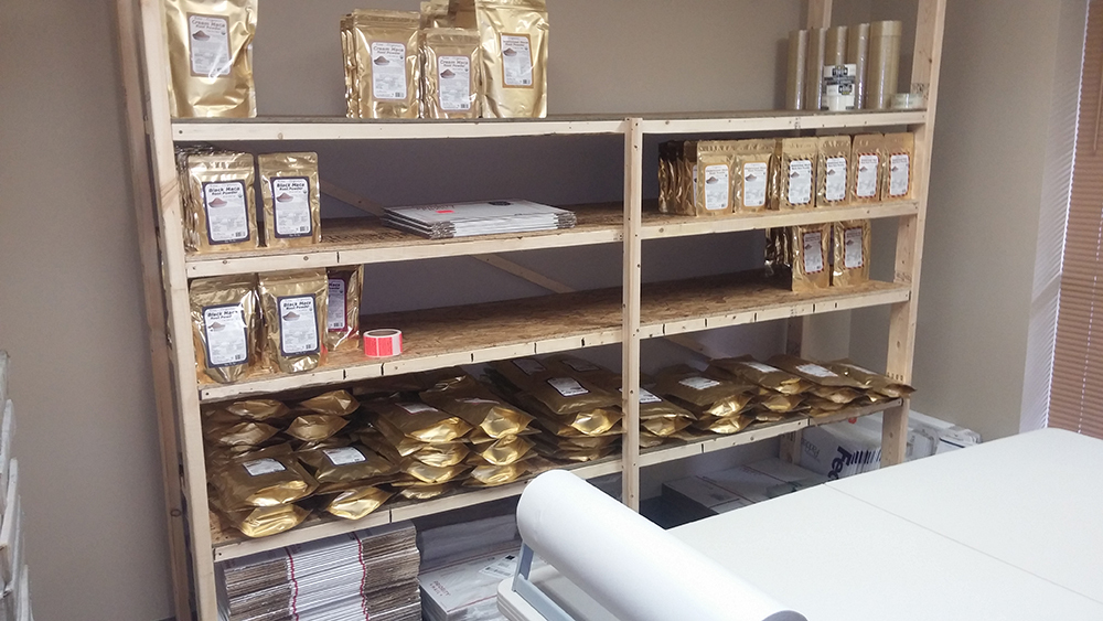 Early Maca Team warehouse shelves