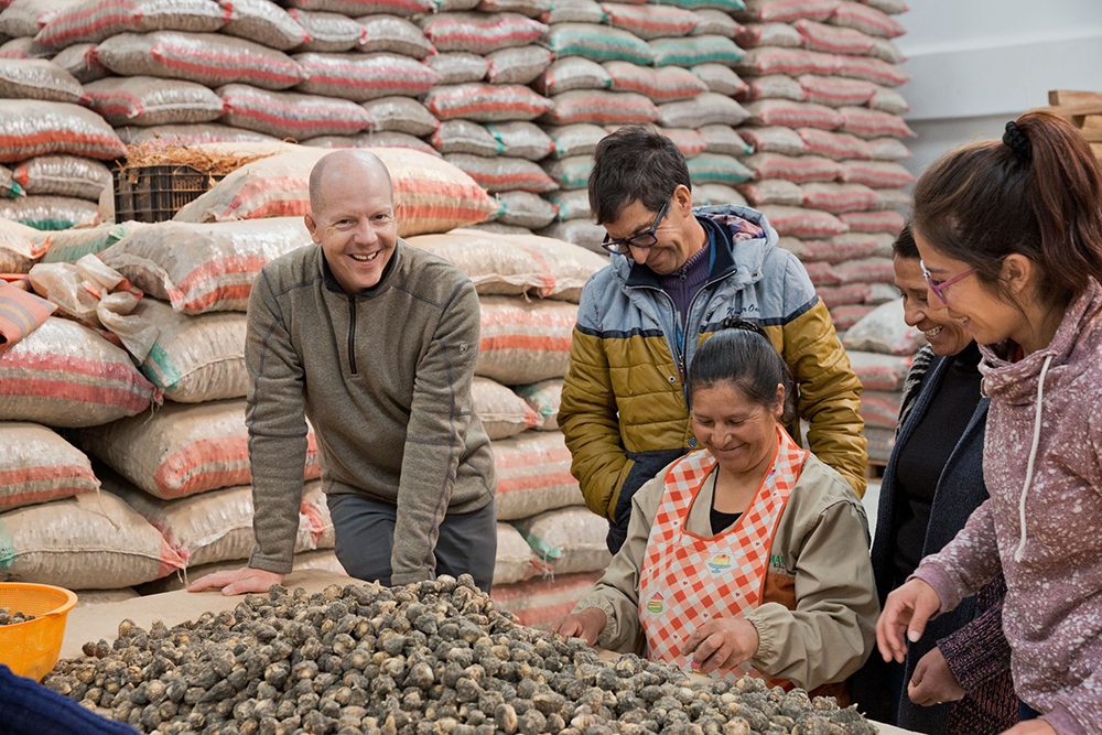 Founder Mark Ament visiting organic maca farmers in Junín, Peru.