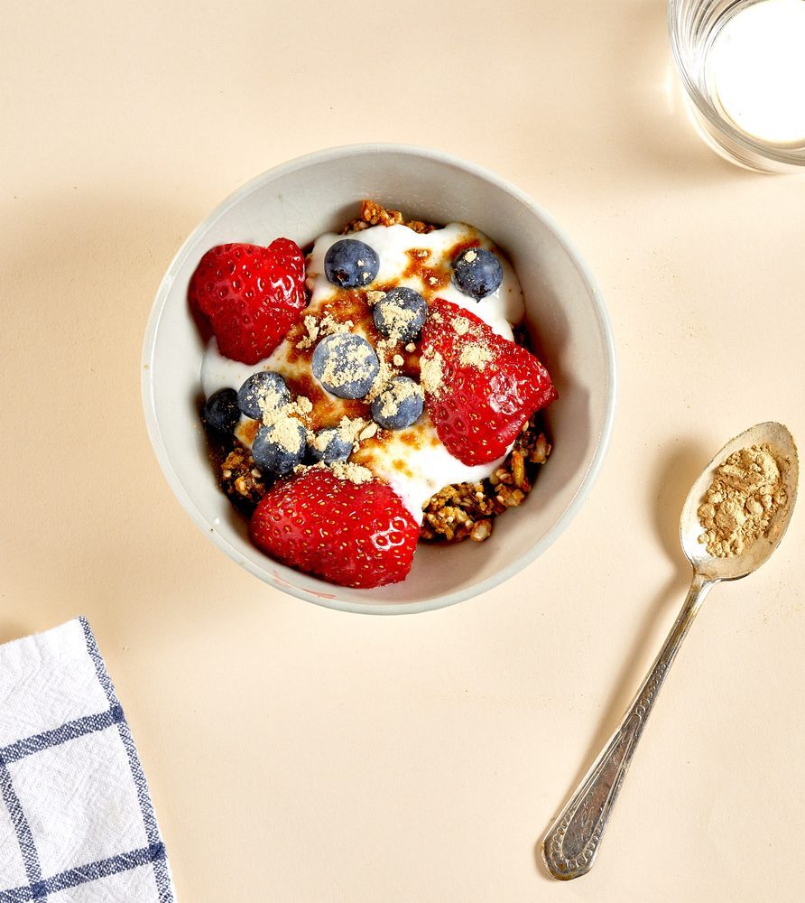 Small serving of gelatinized maca with breakfast for sensitive digestion