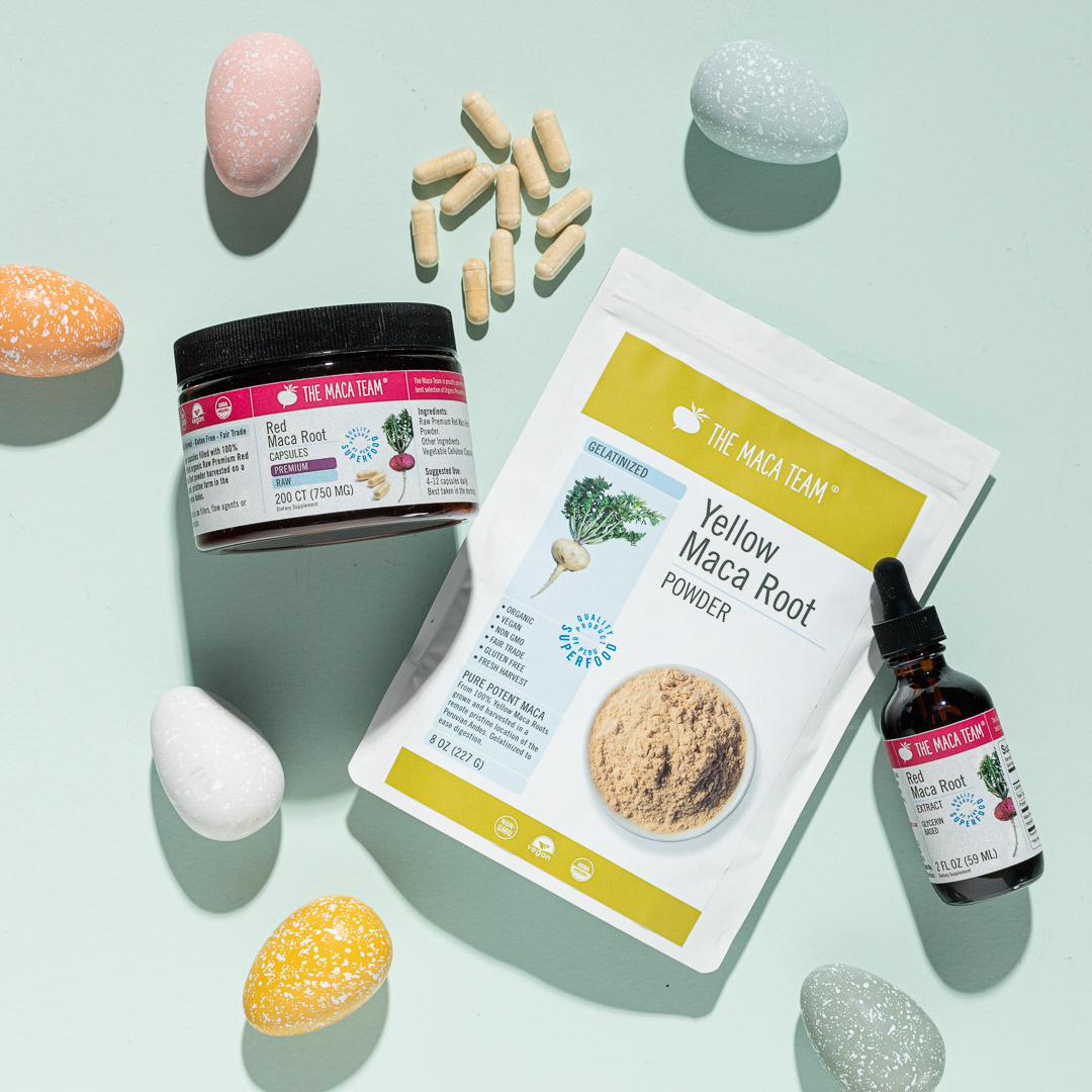 Maca forms for women including powder capsules extract and maca chips