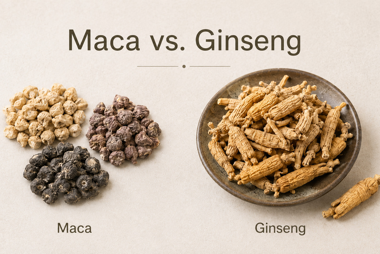 Maca roots compared with dried ginseng roots