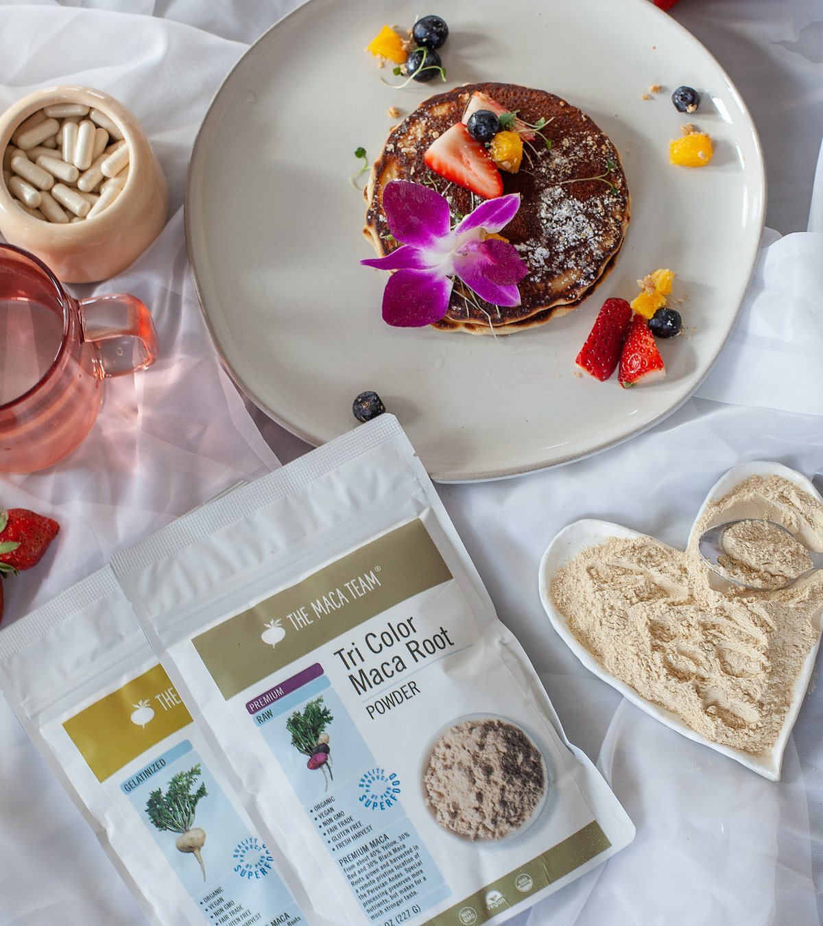 Organic maca powder used in a breakfast routine