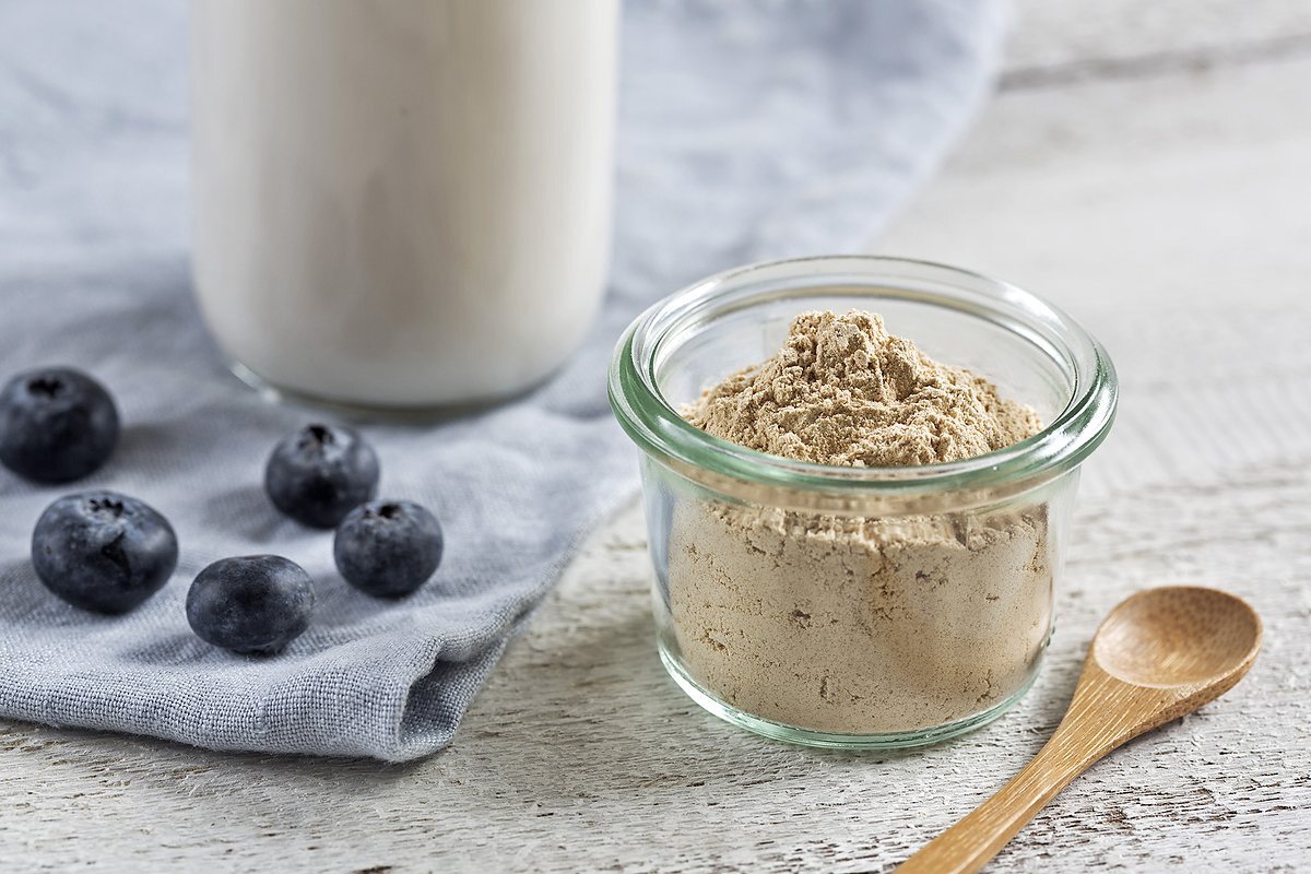 Organic maca powder added to a smoothie