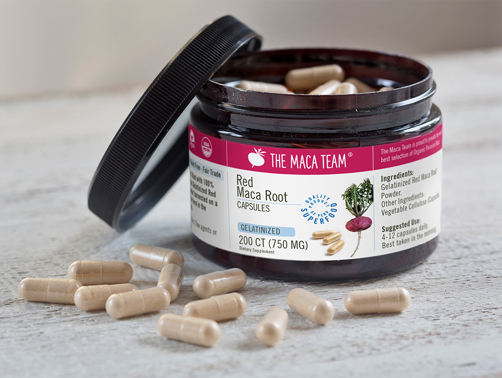 premium gelatinized red maca capsules from the maca team