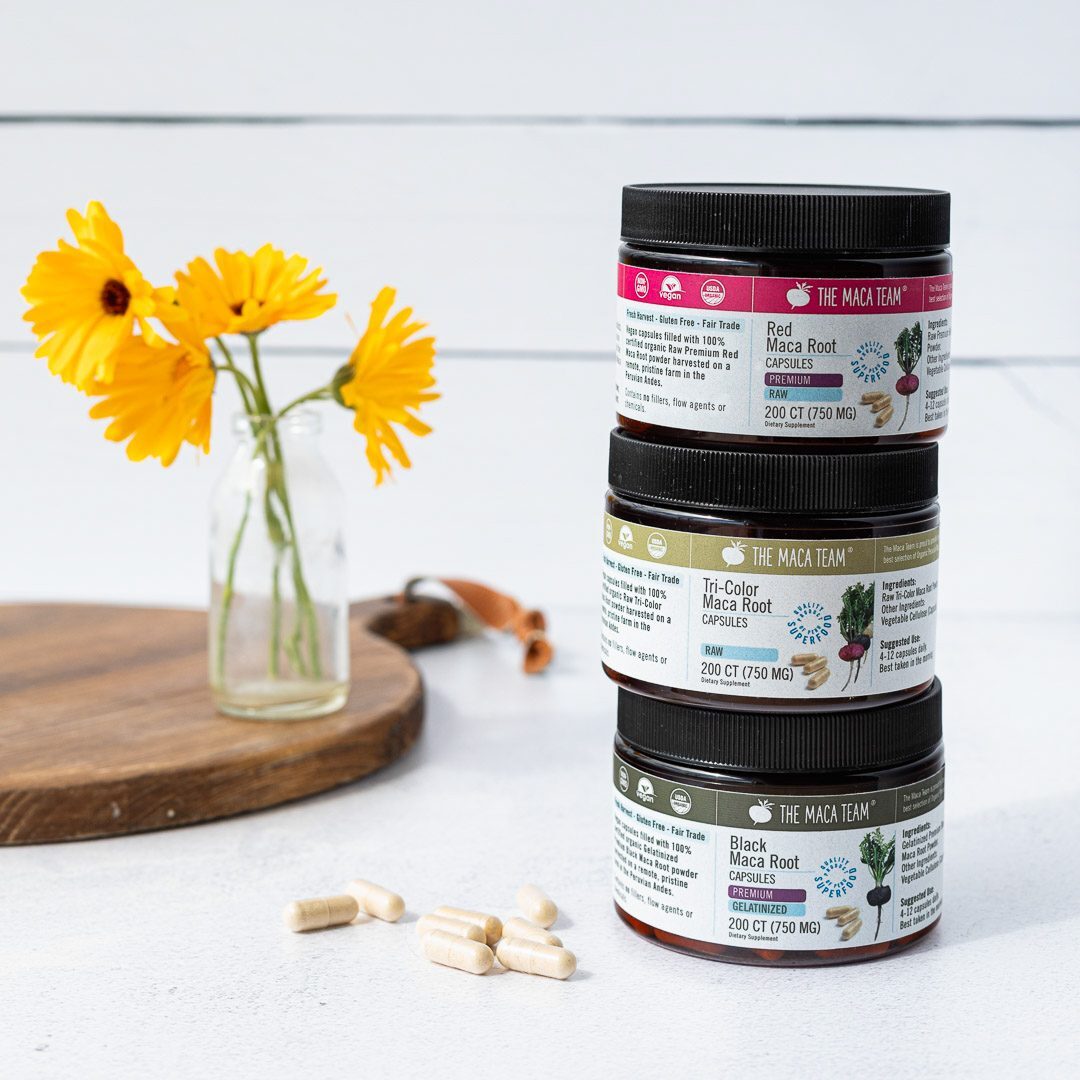 Raw and gelatinized maca capsules compared
