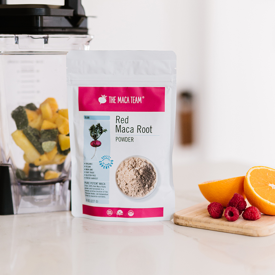 Red maca for women in powder and capsule form