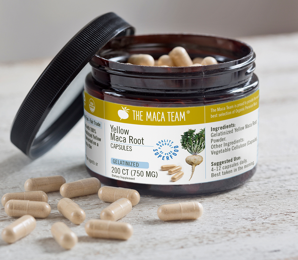 Yellow maca root with vegan yellow maca capsules
