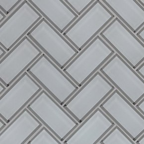 MS International Glass Tile Series: Ice Bevel White 2x4x8 Herringbone Mosaic Tile SMOT-GLS-ICEBEHB8MM