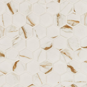 MS International Backsplash Series: 2" Hexagon Calacatta Gold Matte Tile SMOT-PT-CALGLD-2HEXM