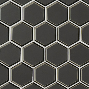 MS International Backsplash Series: 3" Hexagon Metallic Gray Beveled Mosaic Tile SMOT-GLS-MEGRBEHEX8MM