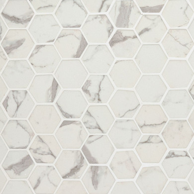 MS International Specialty Shapes Wall Series: Statuario Celano 2X2 Hexagon Recycled Glass Mosaic Tile SMOT-GLS-STACEL6MM