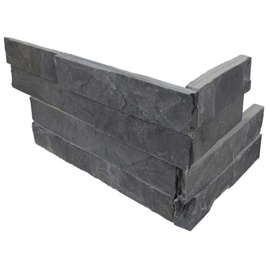 MS International Stacked Stone Series: Premium Black 6X12X6 Split Face Corner Ledger Panel LPNLSPREBLK618COR