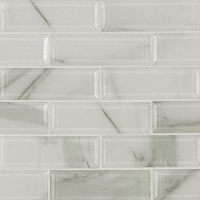 MS International Glass Series: 2x6 Ivory Amber Beveled Glass Subway Wall Tile SMOT-GLSST-IVOAMB8MM