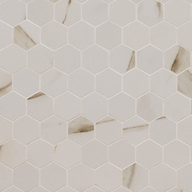 MS International Pietra Calacatta Series: 2x2 Hexagon Matte Porcelain Mosaic Tile NCAL2X2HEX-N