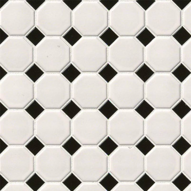 MS International Porcelain Series: Domino White And Black Matte Octagon Tile SMOT-PT-RETBIA-2OCTM