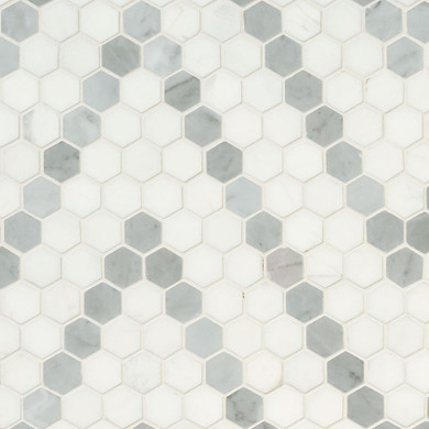 MS International Backsplash Series: 1" Hexagon Bianco Dolomite Sazi Polished Tile SMOT-BIANDOL-SAZP